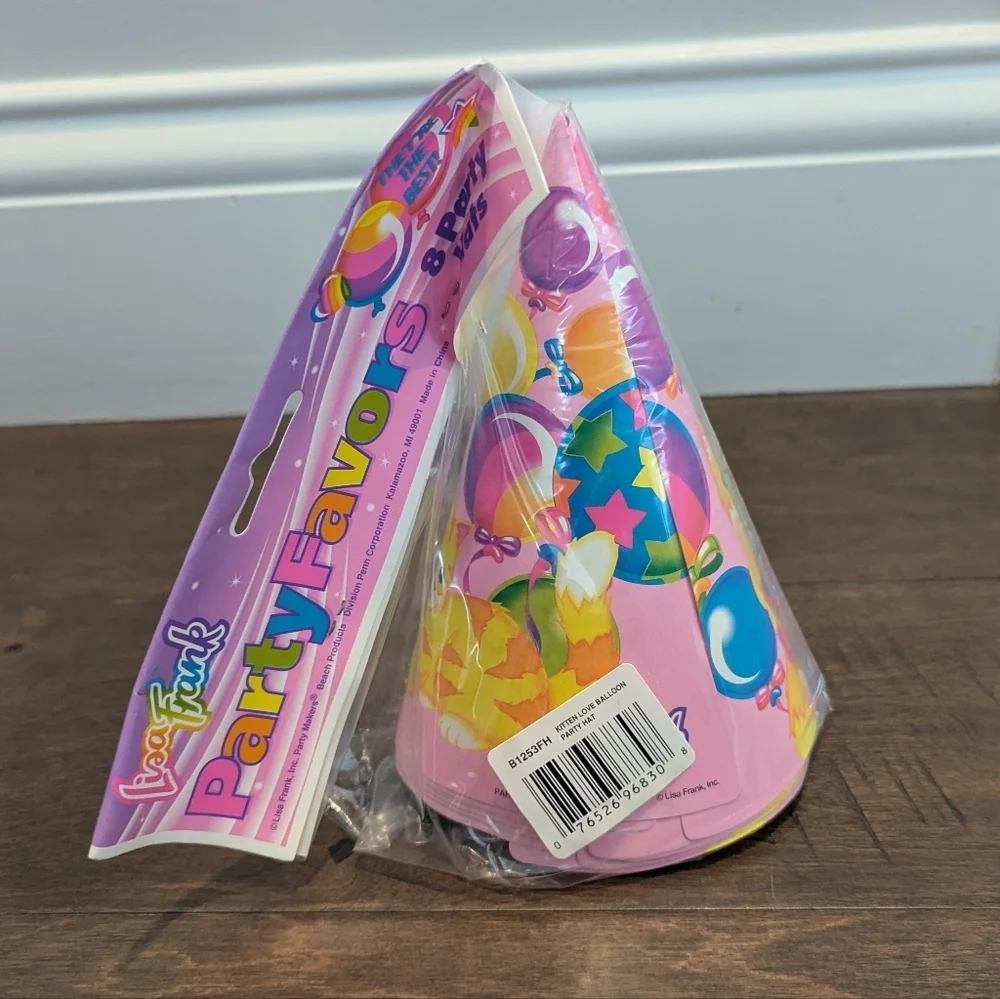 Lisa Frank Vintage 90s Party Hats 8 Pack- Kitten Love Balloon Party Supplies